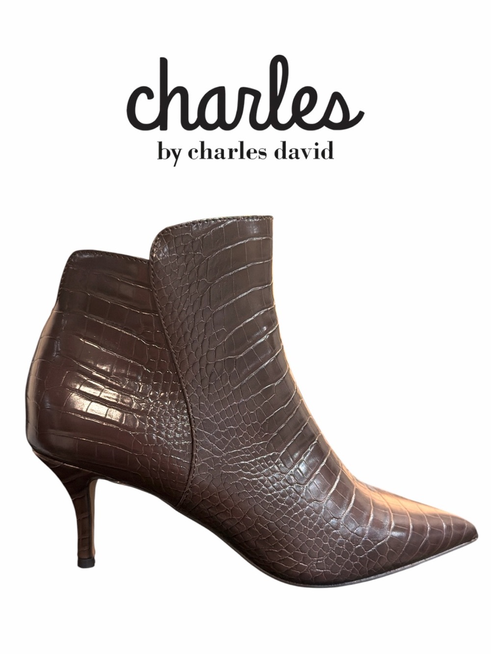 Charles‎ by Charles David Brown Croc-Embossed Pointed Toe Ankle Boots - Size 7M